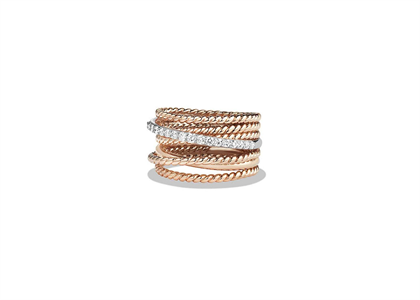 CZ Studded Twisted Stack Ring with Rose Gold Plated